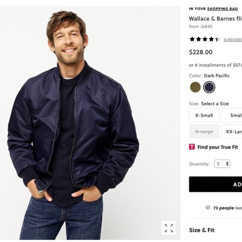 J Crew Wallace & Barnes flight bomber jacket J6845 Navy XS